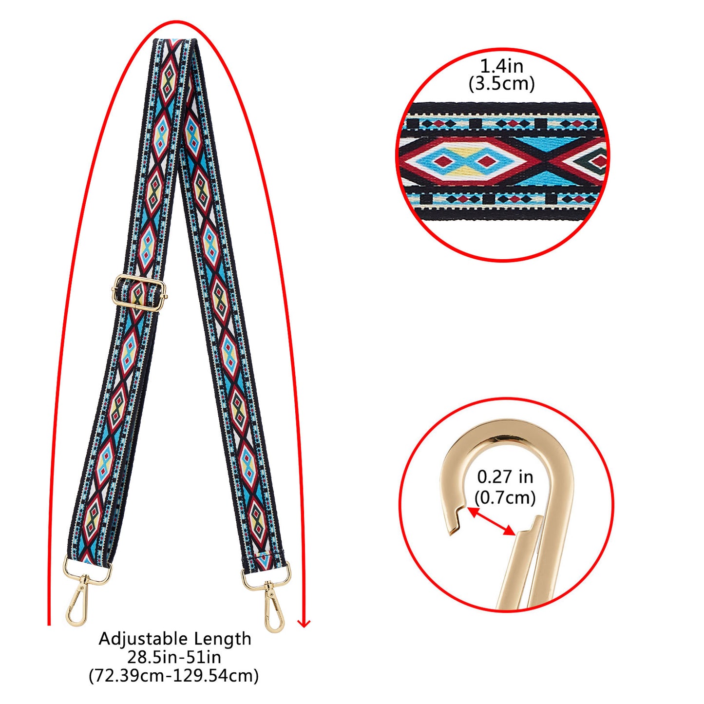 Wide Shoulder Strap Adjustable Replacement Belt Guitar Style Crossbody Bag Handbag Strap Multicolor Canvas Straps（Wide:1.4in，Long:49.2in）