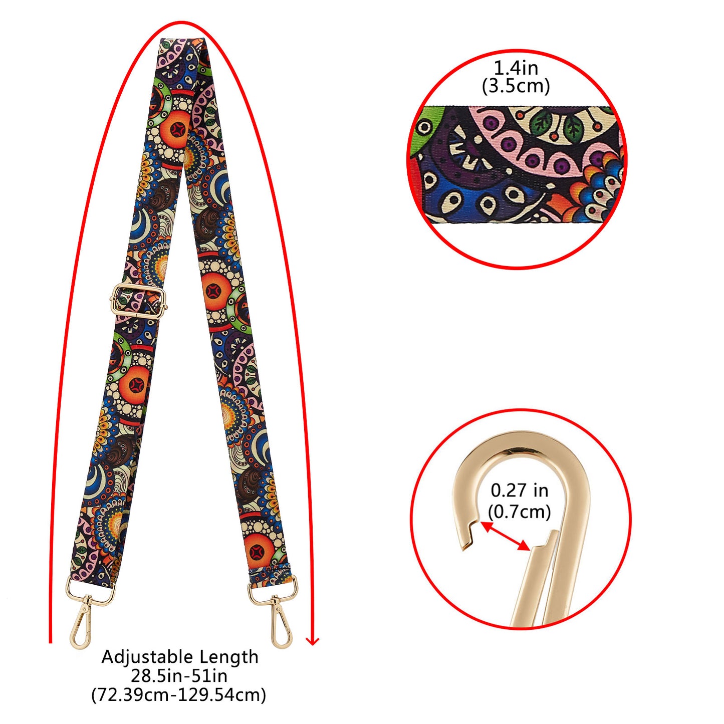 Wide Shoulder Strap Adjustable Replacement Belt Guitar Style Crossbody Bag Handbag Strap Multicolor Canvas Straps（Wide:1.4in，Long:49.2in）