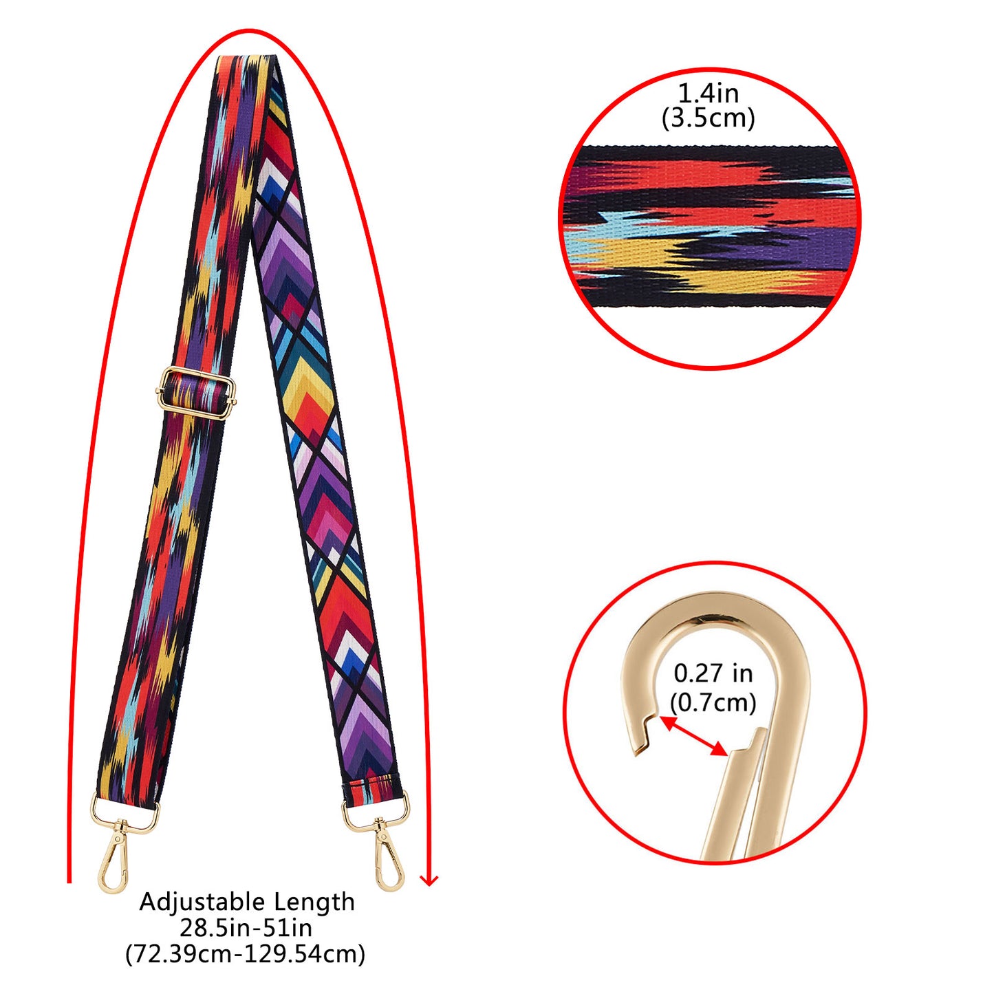 Wide Shoulder Strap Adjustable Replacement Belt Guitar Style Crossbody Bag Handbag Strap Multicolor Canvas Straps（Wide:1.4in，Long:49.2in）